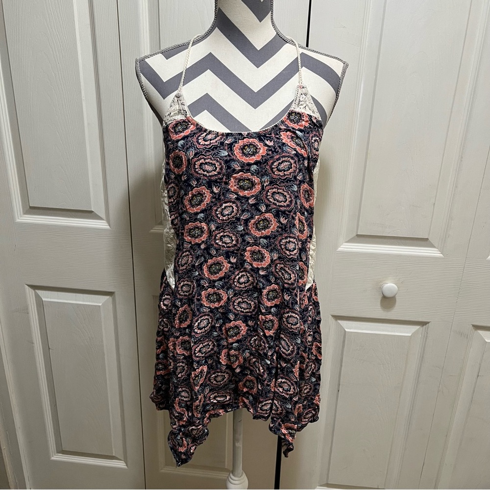 Xhiliraton, Women's Blue And Pink Floral Boho  Dress